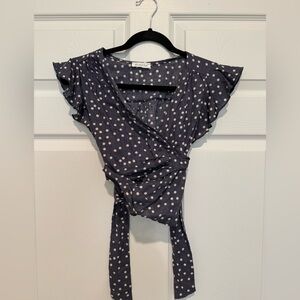 BUCKETLIST Navy and White Polka Dot Blouse